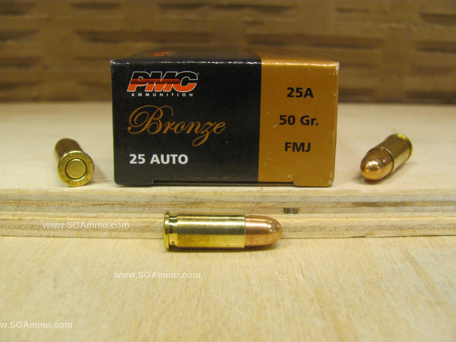500 Round Plastic Can - 25 Auto 50 Grain FMJ Ammo by PMC - 25A - Packed in Small Plastic Canister